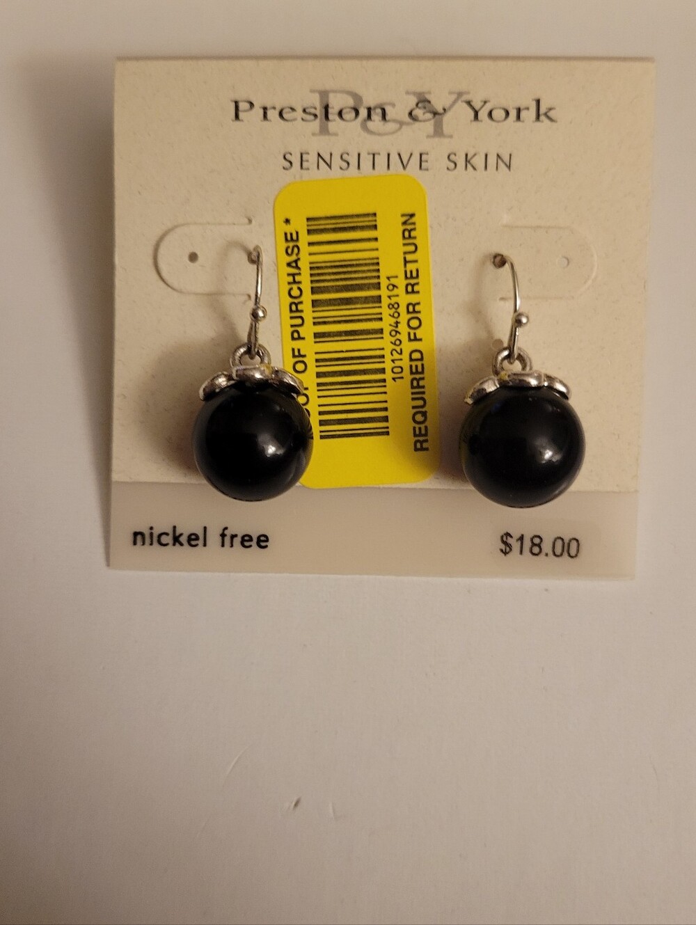 Preston & York Glossy Black Ball Drop Earrings